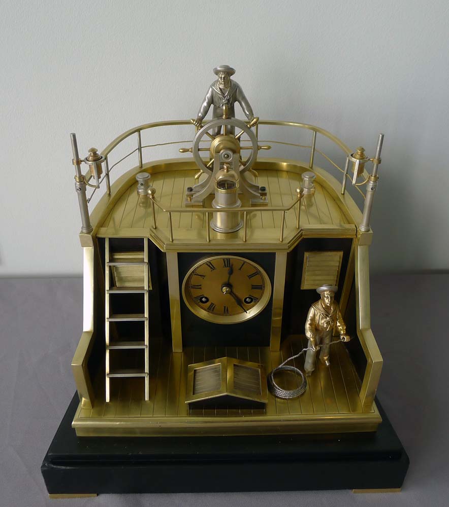 Antique Automaton Industrial clock of Helmsman on quarterdeck by