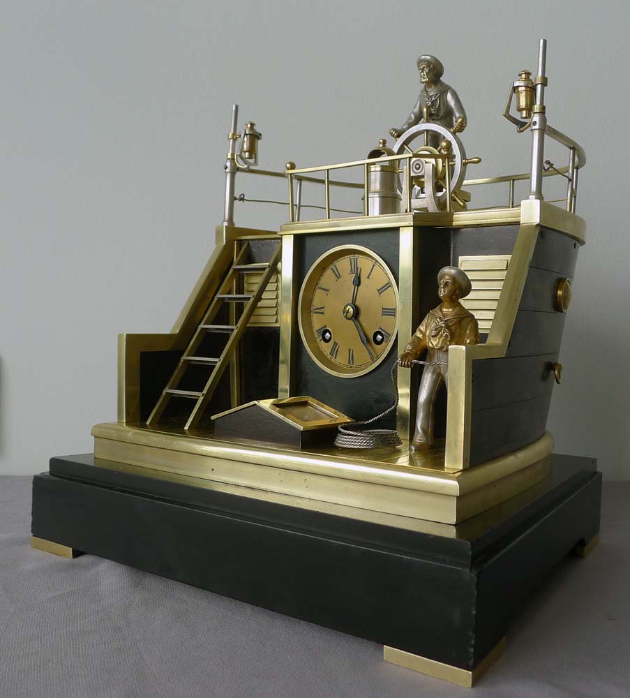 Antique Automaton Industrial clock of Helmsman on quarterdeck by