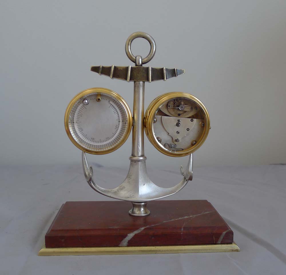 Antique Industrial Series Marine small deskset of clock, barometer and thermometer within an anchor.