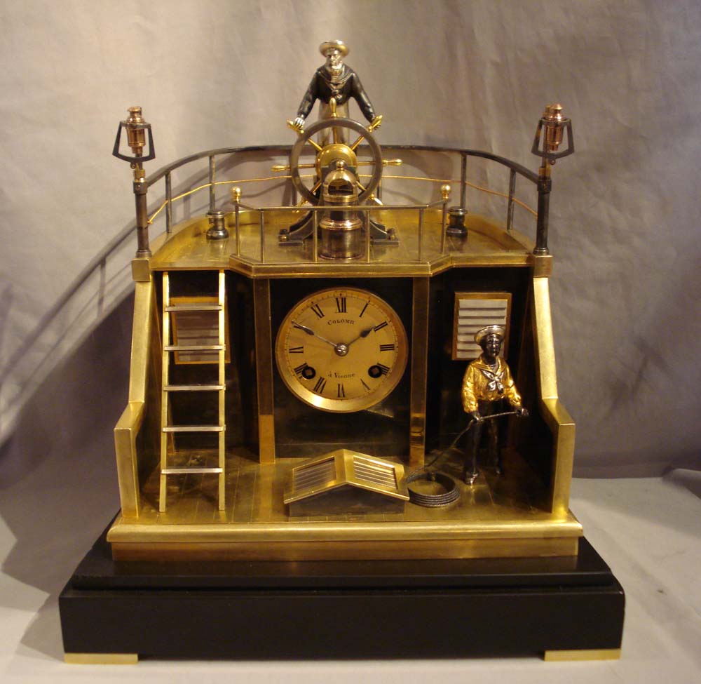 French Antique Industrial series quarterdeck Helmsman mantel clock by Guilmet.