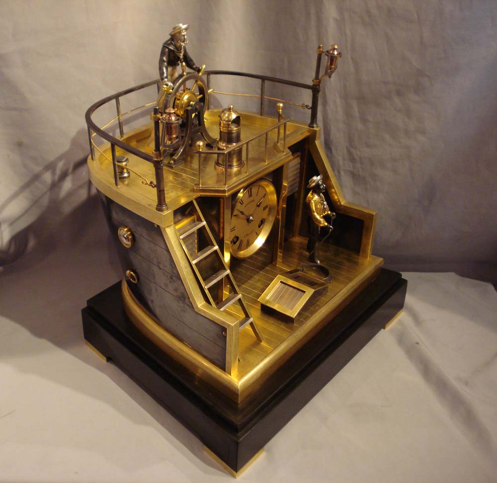 French Antique Industrial series quarterdeck Helmsman mantel clock by Guilmet.
