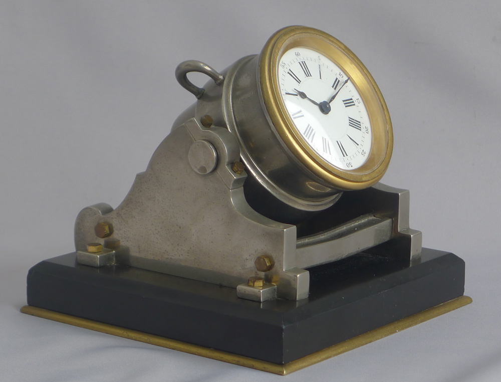 Antique Industrial Series Mantel clock modelled as a mortar by Guilmet
