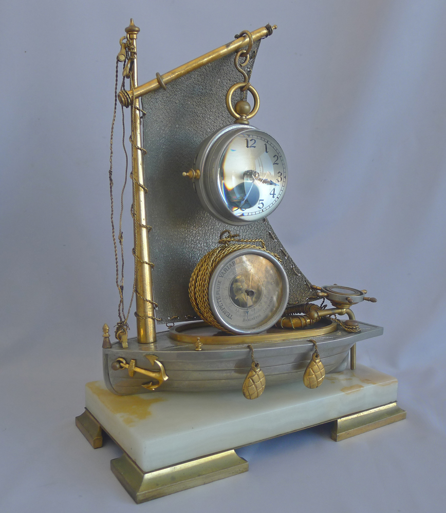 Antique French Industrial Sailboat Compendium Clock
