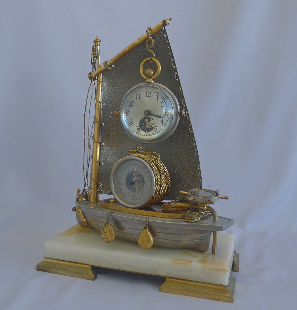 Antique French Industrial Sailboat Compendium Clock