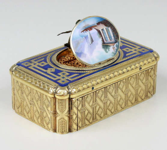 A fine antique silver-gilt and enamel singing bird box, by Charles Bruguier
