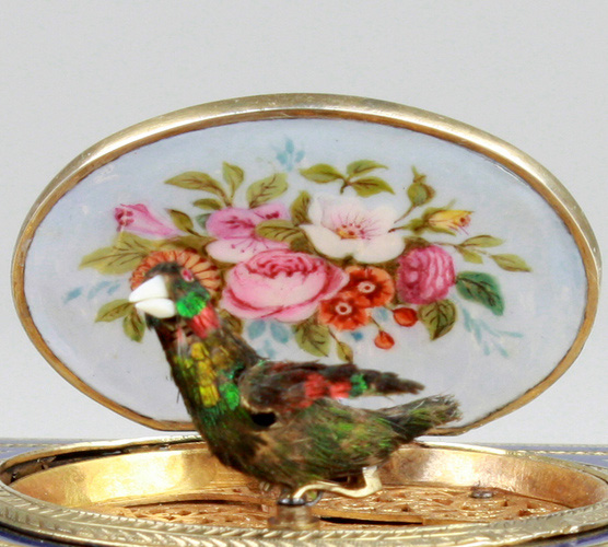 A fine antique silver-gilt and enamel singing bird box, by Charles Bruguier