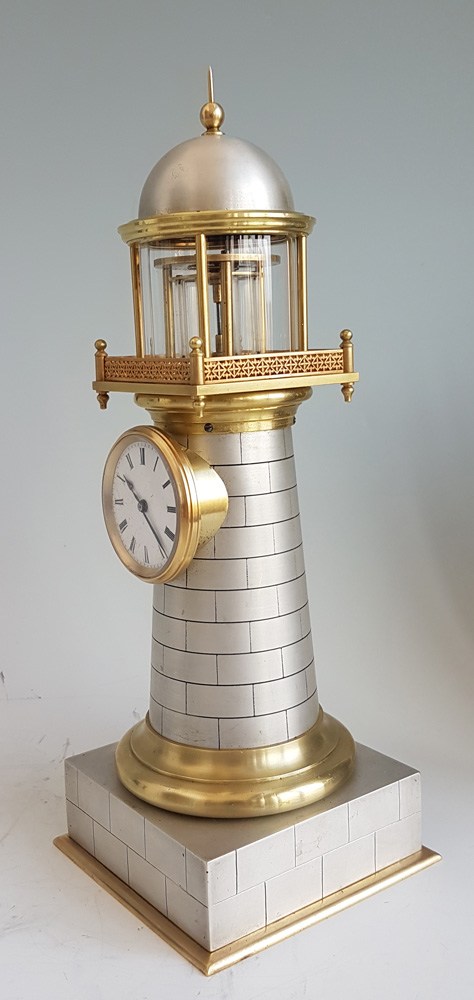 Antique Miniature Automaton Industrial Lighthouse Clock by Guilmet with duplex escapement