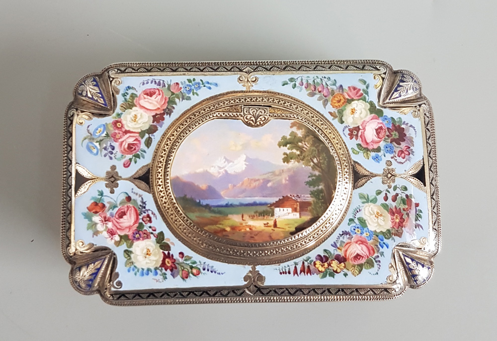 Antique Bruguier fusee singing bird box in silver gilt and enamel