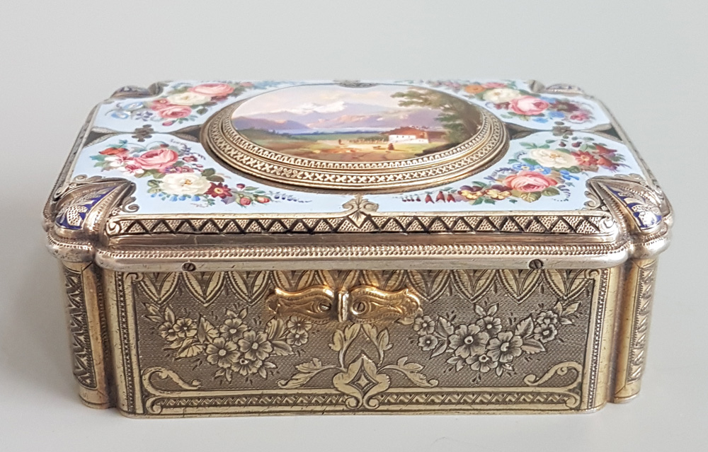 Antique Bruguier fusee singing bird box in silver gilt and enamel