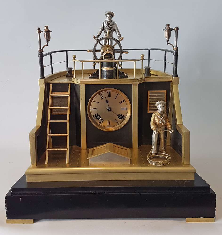 Antique Automaton Industrial series Quarterdeck, Helmsman mantel clock by Guilmet