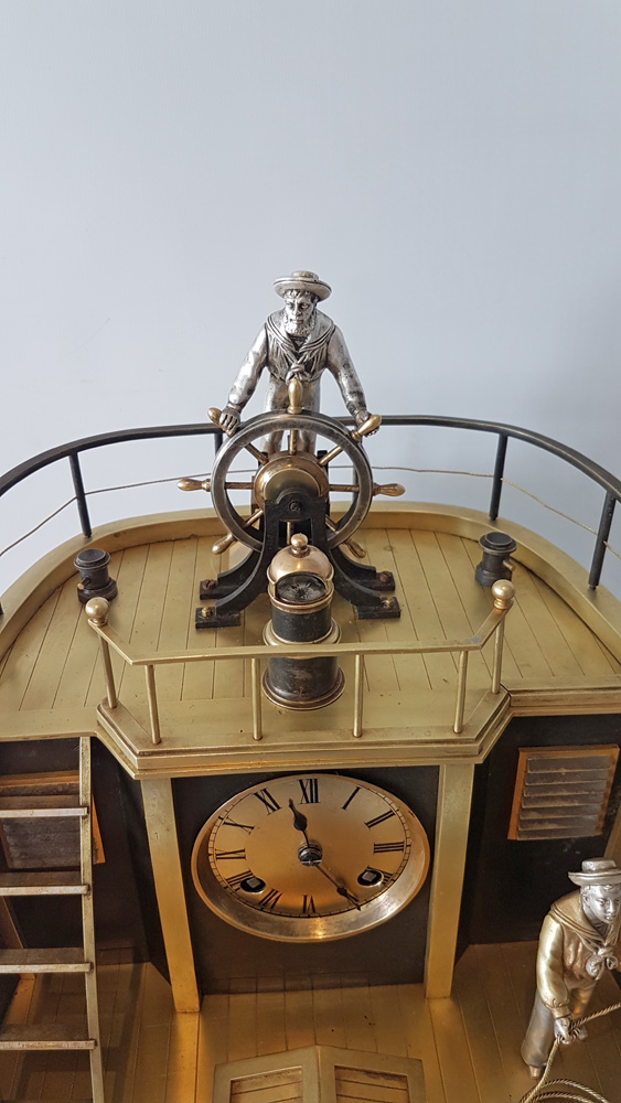Antique Automaton Industrial series Quarterdeck, Helmsman mantel clock by Guilmet