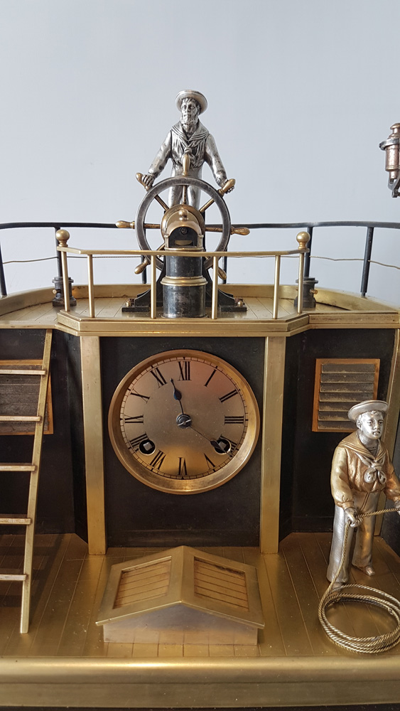 Antique Automaton Industrial series Quarterdeck, Helmsman mantel clock by Guilmet