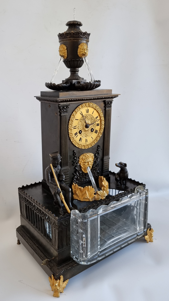 Rare French patinated bronze and original ormolu Charles X 5 rod automaton clock