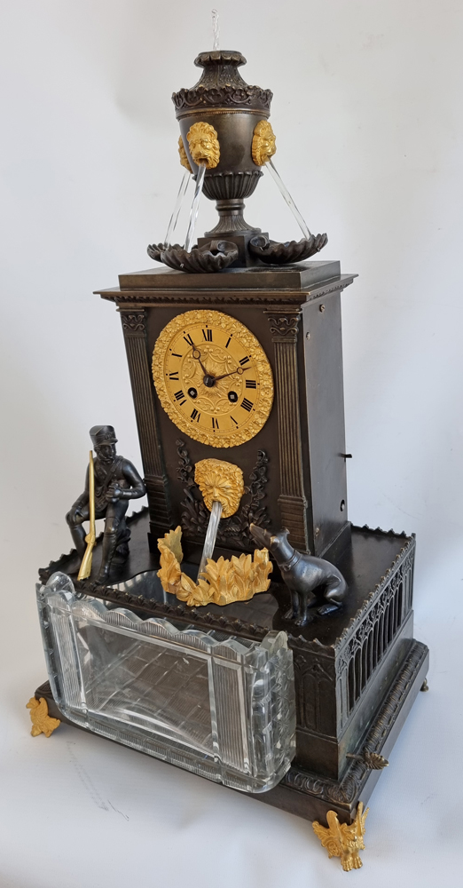 Rare French patinated bronze and original ormolu Charles X 5 rod automaton clock