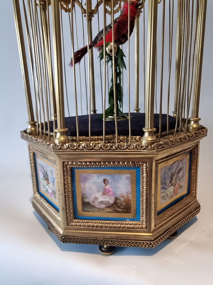 A Stunning Hexagonal Sevres Plague Singing bird Cage by Bontems
