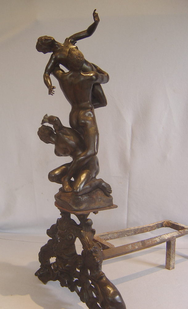 large figural bronze chenets after Gianbolognia
