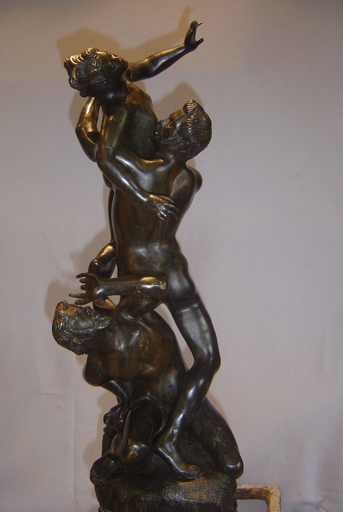 large figural bronze chenets after Gianbolognia