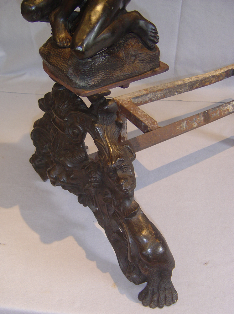 large figural bronze chenets after Gianbolognia