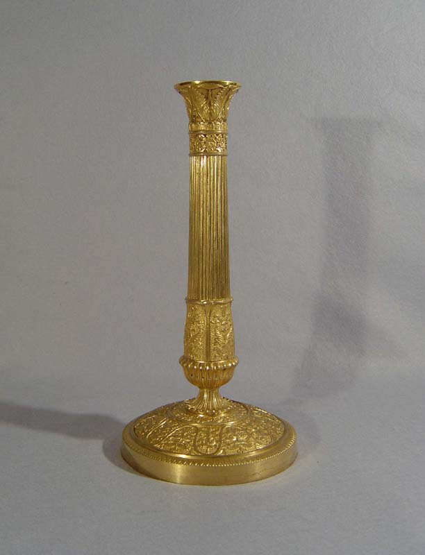 French antique Charles X pair of ormolu candlesticks.