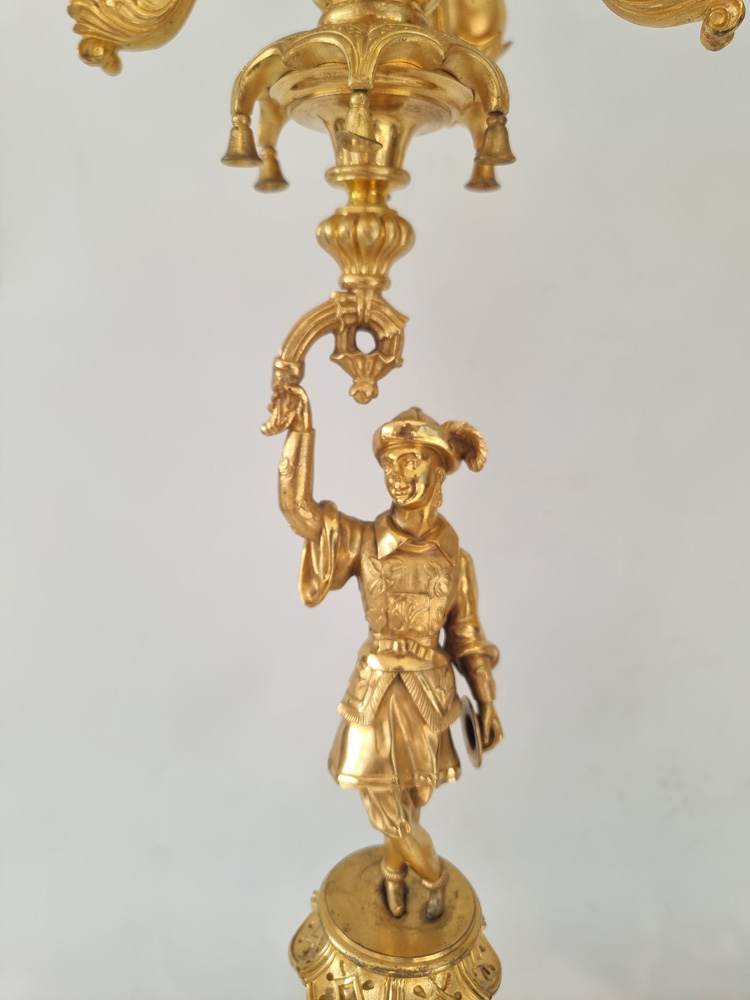 Pair antique French ormolu candelabra held by oriental figures.