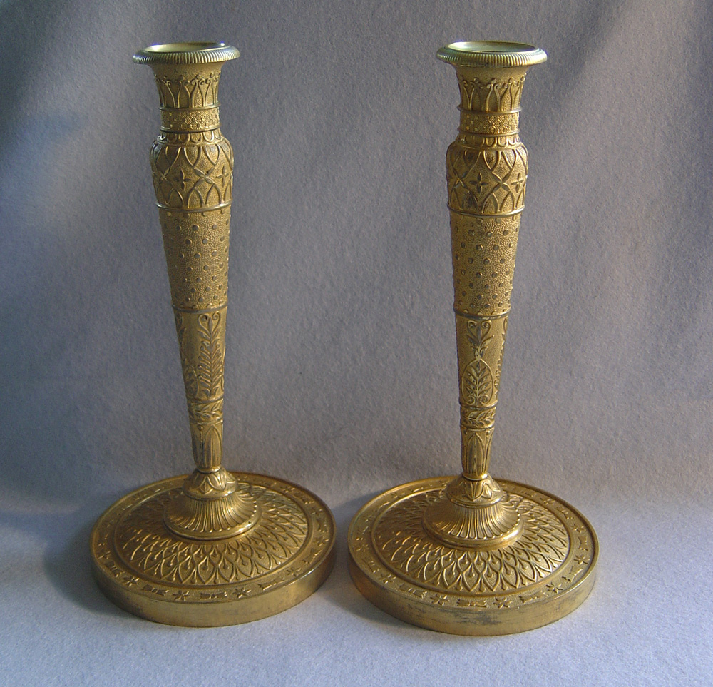 Superb pair of Russian ormolu candlesticks.