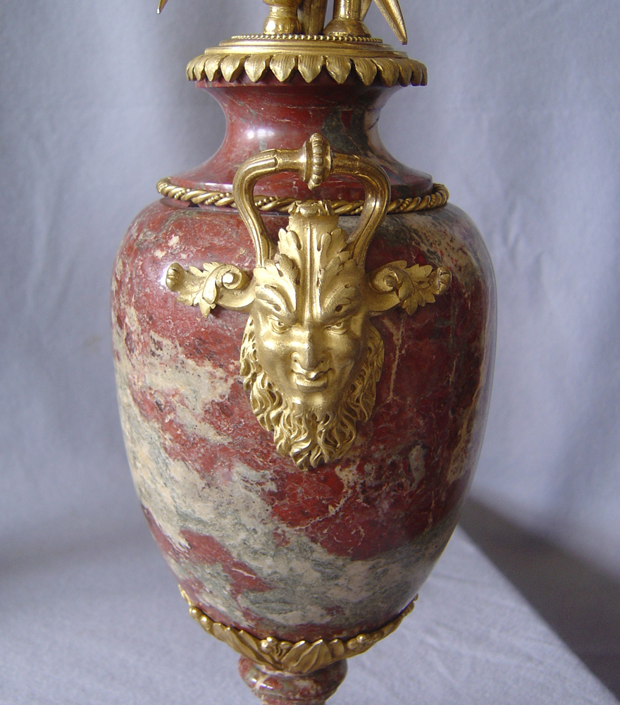 Pair of Russian marble and ormolu mounted three branch candela