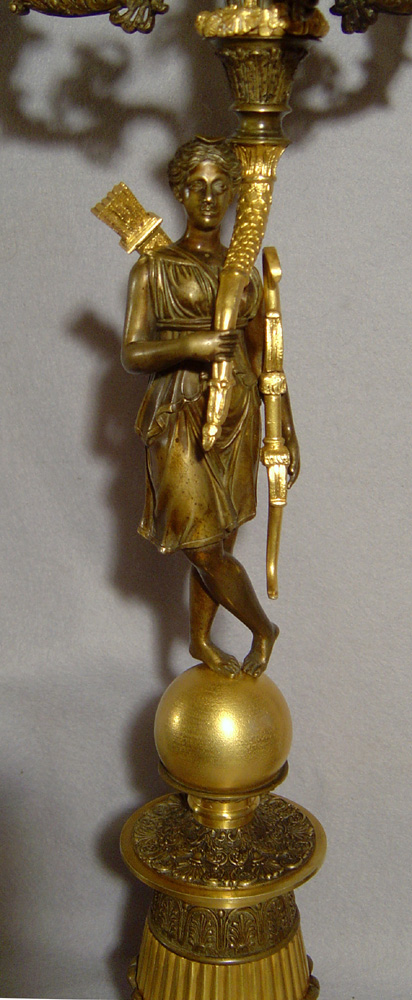 Antique English or French ormolu and patinated bronze figural candelabra.