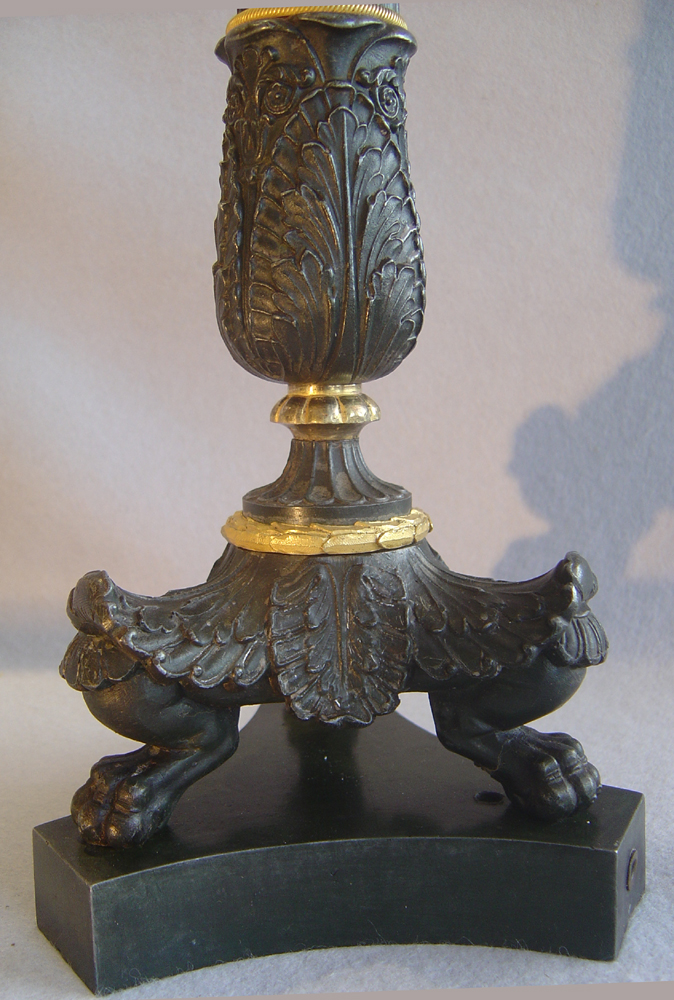 Antique candelabra from the French Charles X period in patinated bronze and ormolu.
