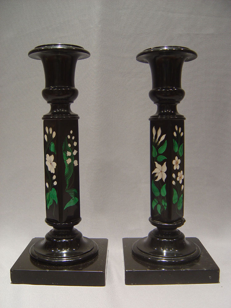 Pietra Dura candlesticks, Derbyshire, England early 19th century.