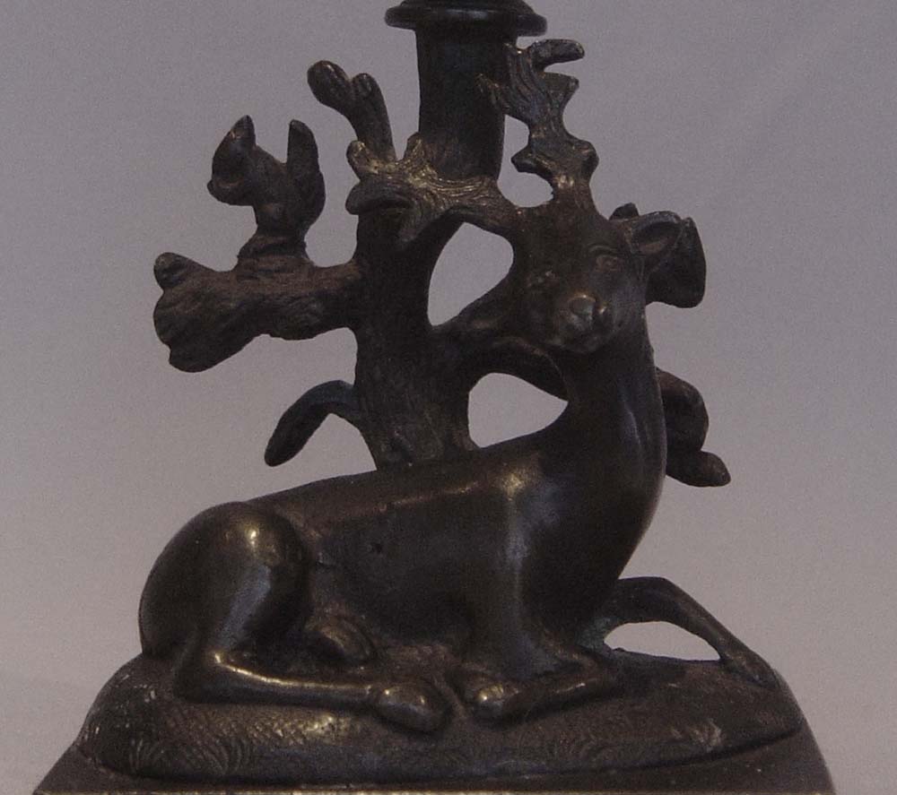Antique pair candlesticks, English Regency period of two deer.