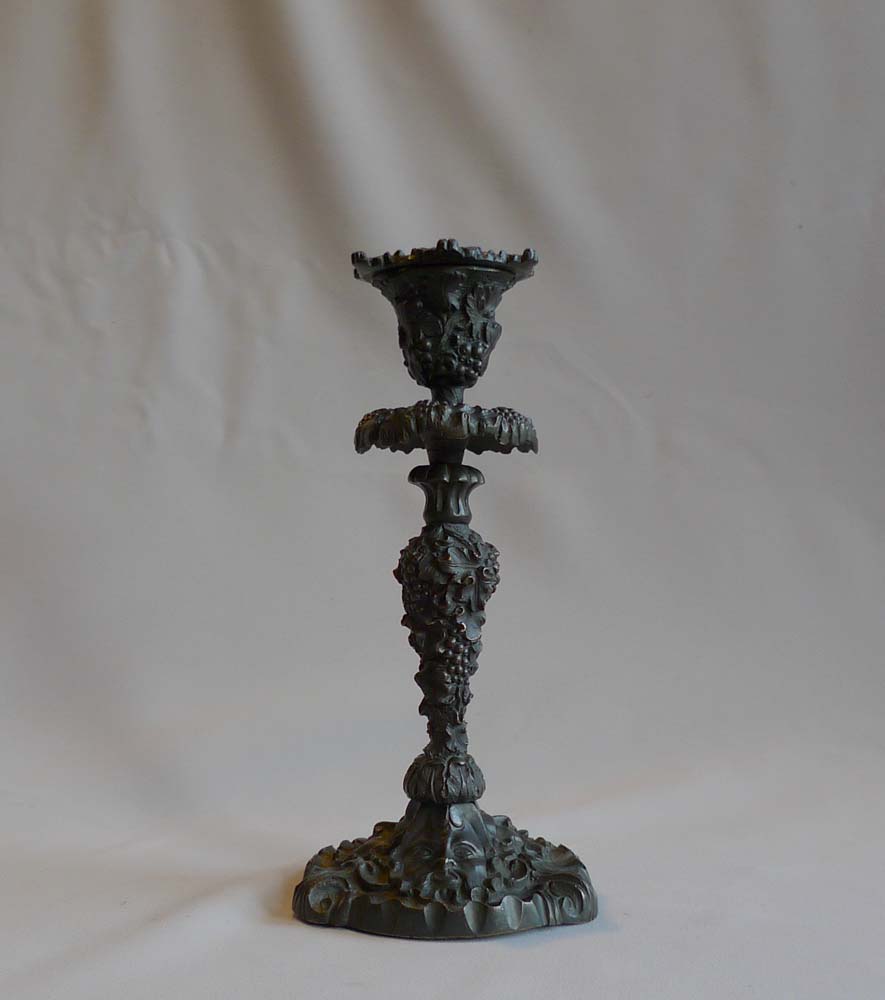 Pair antique Regency patinated bronze candlesticks.