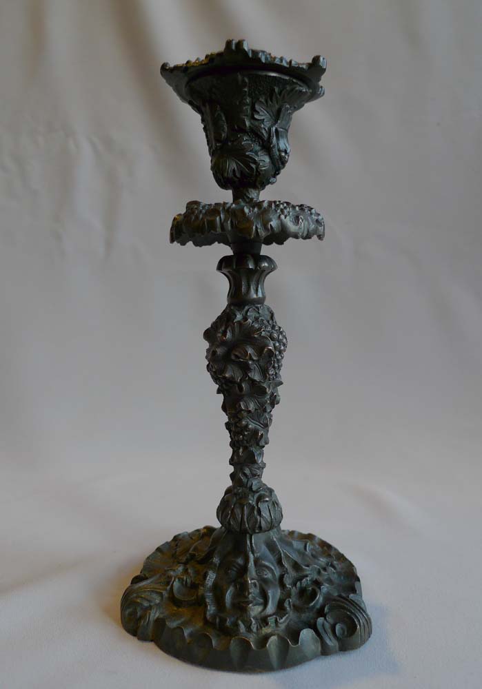 Pair antique Regency patinated bronze candlesticks.