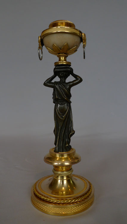 English Regency or George III neo classical candlestick in ormolu, marble and patinated bronze