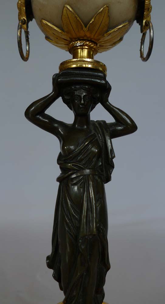 English Regency or George III neo classical candlestick in ormolu, marble and patinated bronze