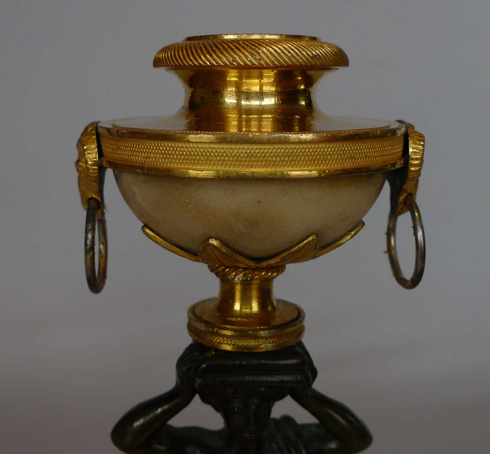 English Regency or George III neo classical candlestick in ormolu, marble and patinated bronze