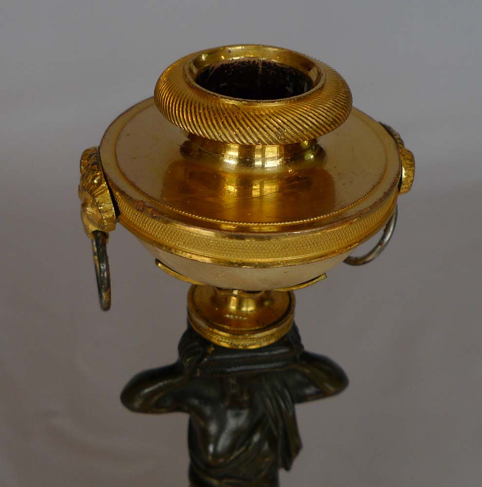 English Regency or George III neo classical candlestick in ormolu, marble and patinated bronze