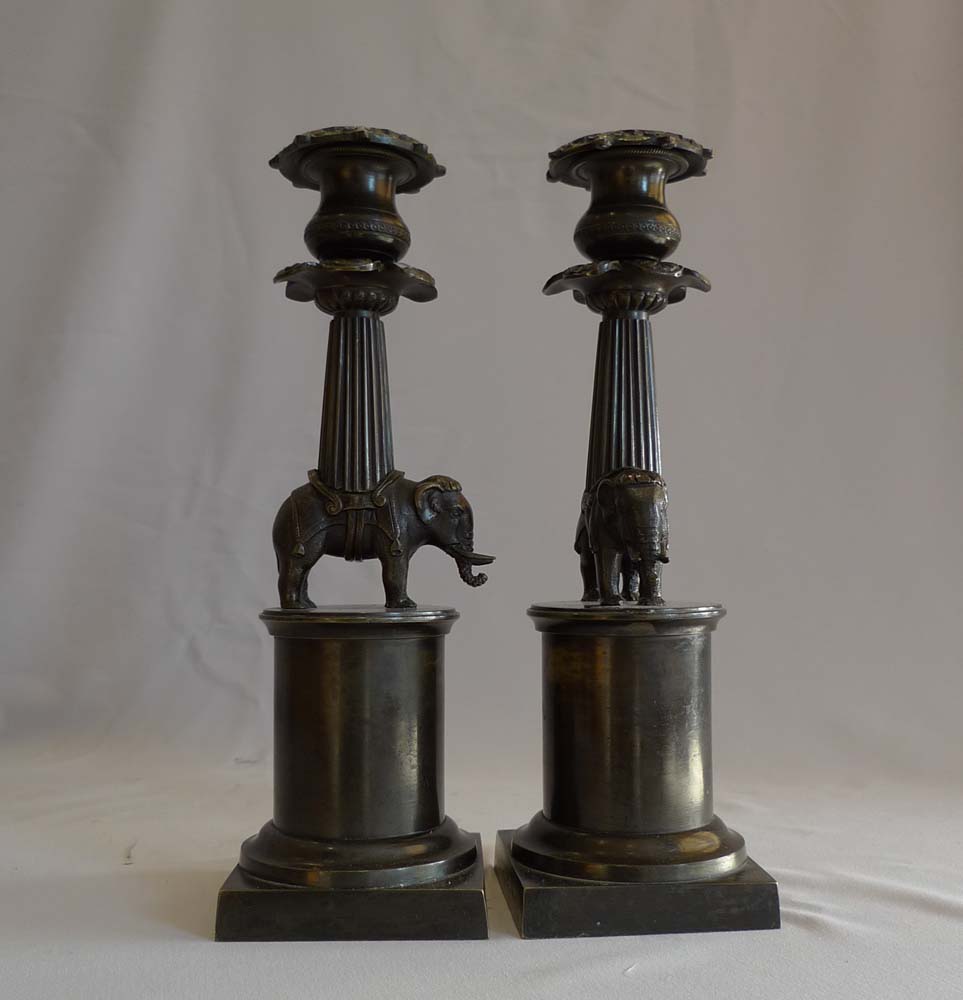 English Regency antique elephant candlesticks in bronze