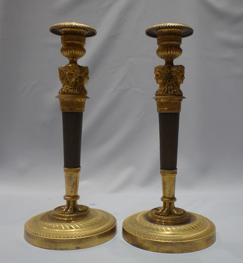 Antique French Empire or Directoire candlesticks circa 1805.