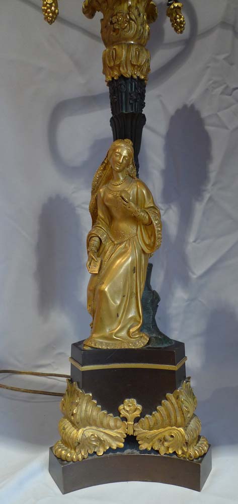 Pair large antique candelabra, figural from Charles X French period in ormolu and patinated bronze.