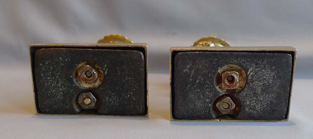 Pair English Regency naïve ormolu candlesticks with King Charles spaniels.