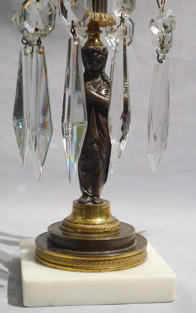 Antique English Regency candllestick lustres in Egyptian revival.