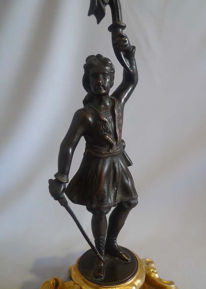 Antique pair Greek Revolution Hellenistic figural candlesticks with figure of hero.