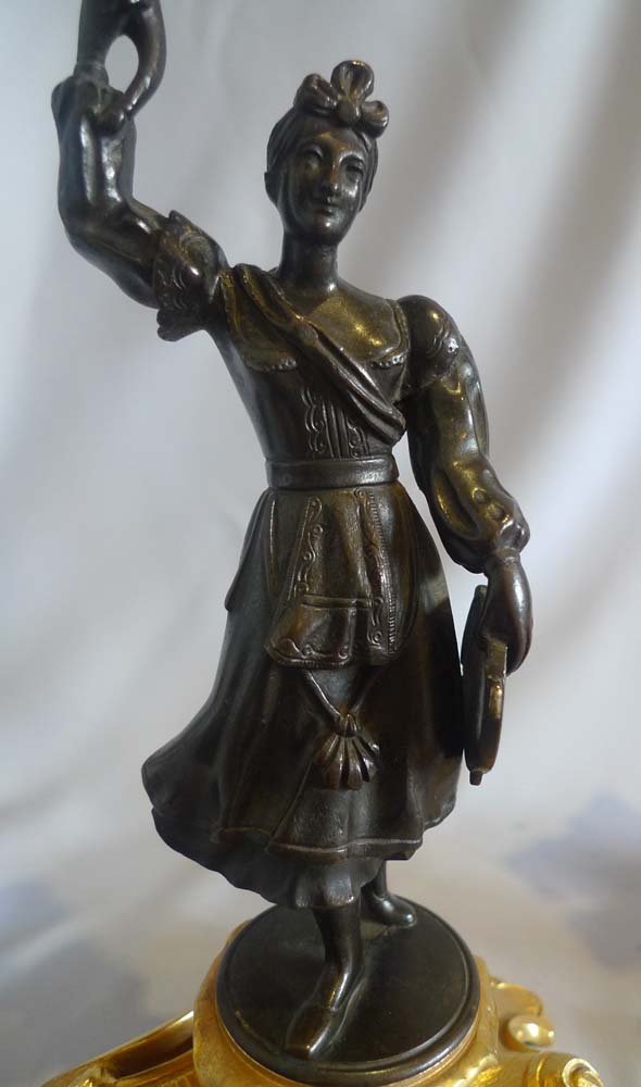 Antique pair Greek Revolution Hellenistic figural candlesticks with figure of hero.