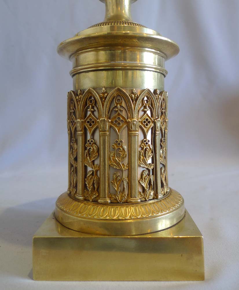 Antique French Empire or Charles X  gothic revival ormolu cassolettes.