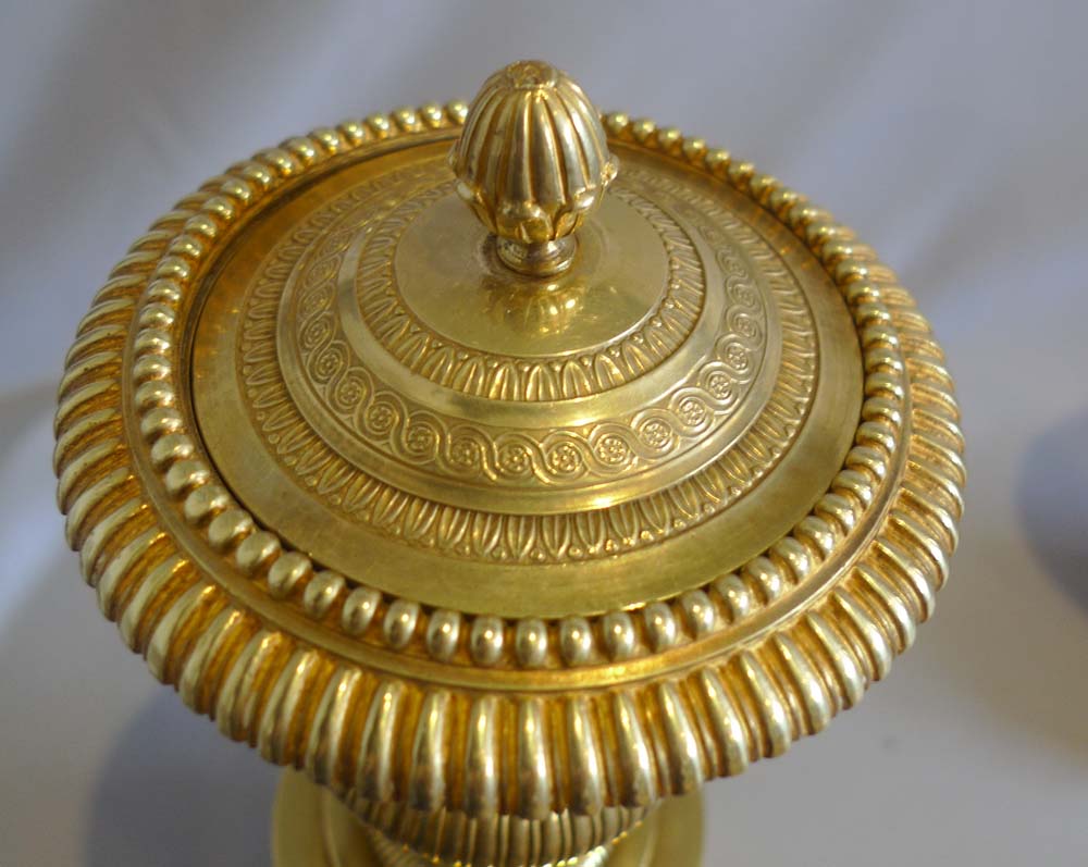Antique French Empire or Charles X  gothic revival ormolu cassolettes.