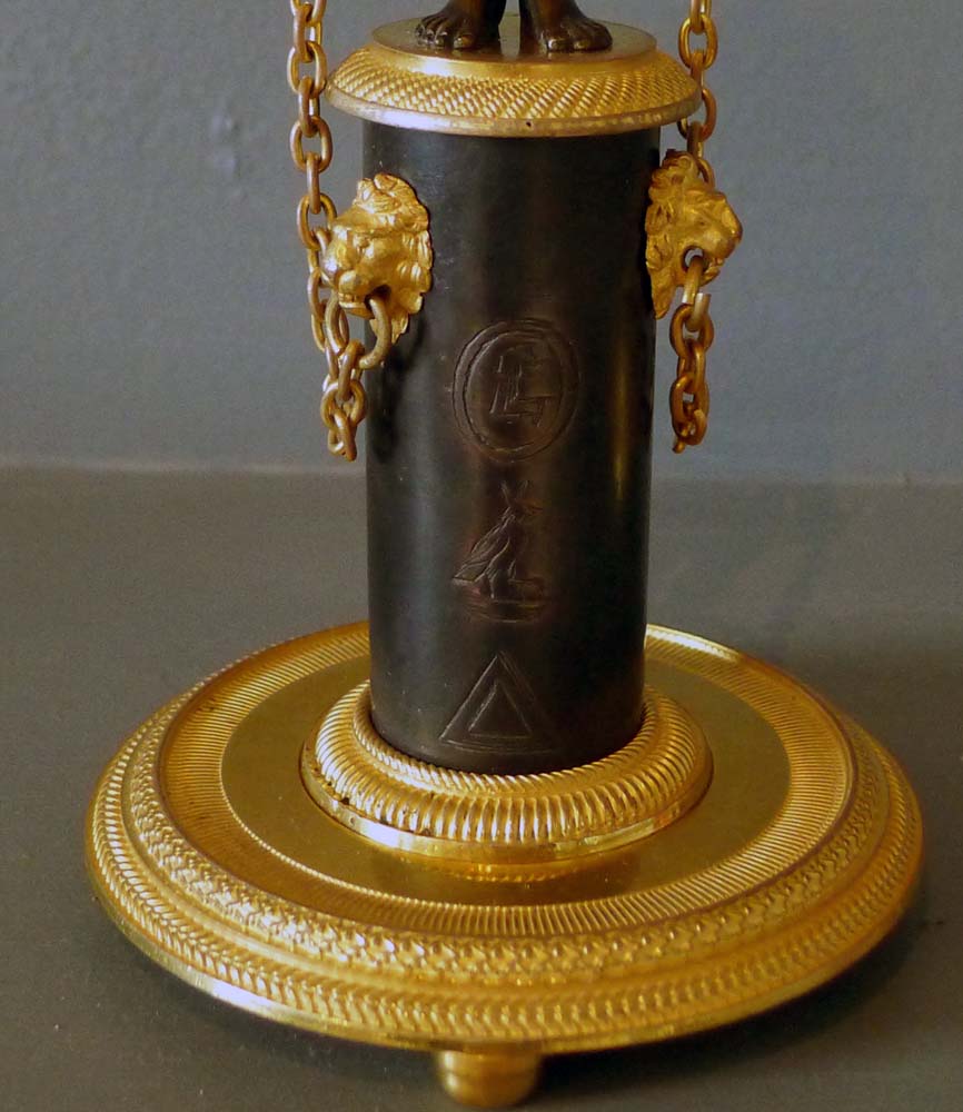 Pair Antique English Regency Egyptian style Egyptian revival  patinated bronze & ormolu candlesticks