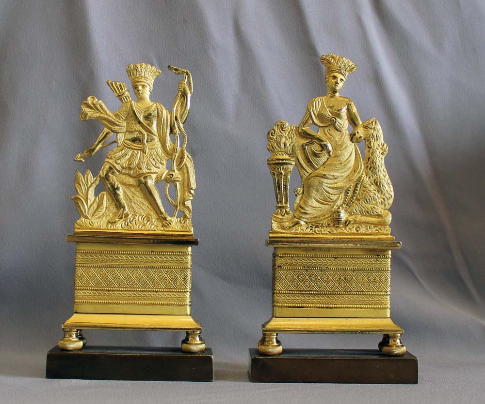 Antique English Regency ormolu mantel piece objects of American Indians.