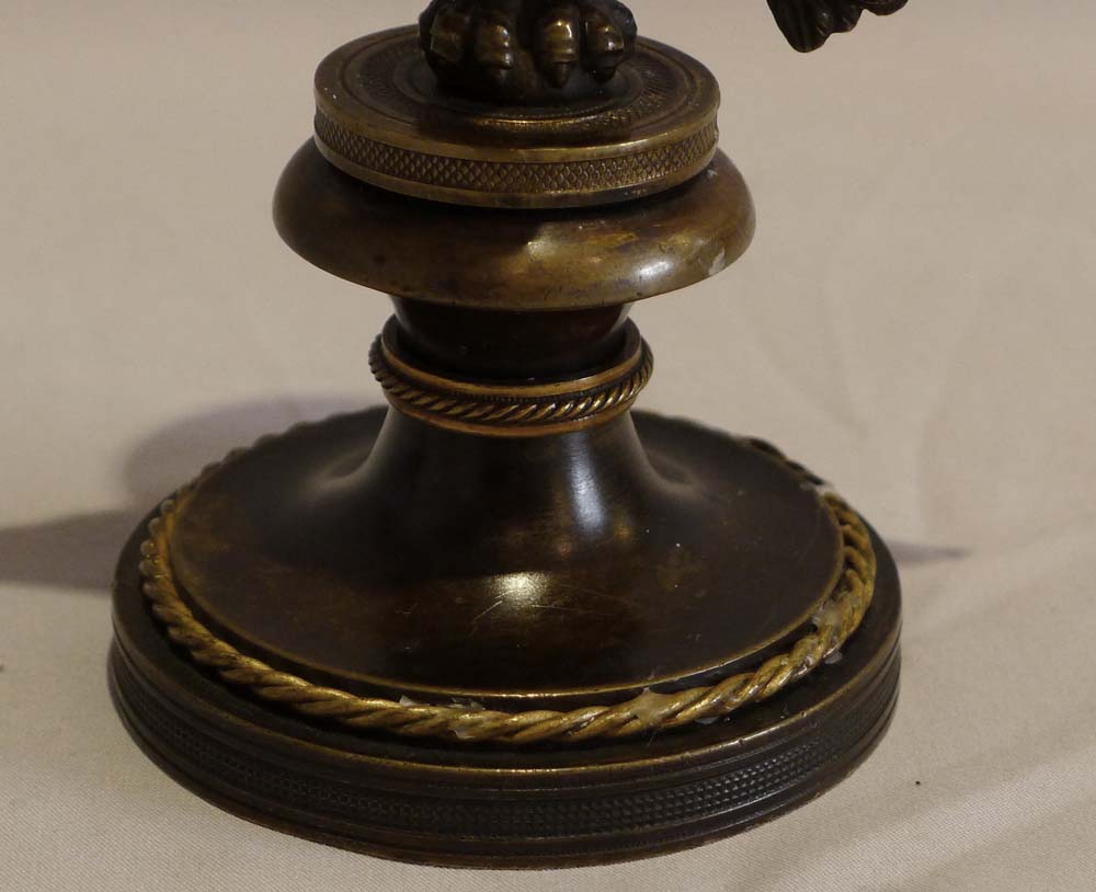 Antique pair of English Regency candlesticks in form of eagle with viper