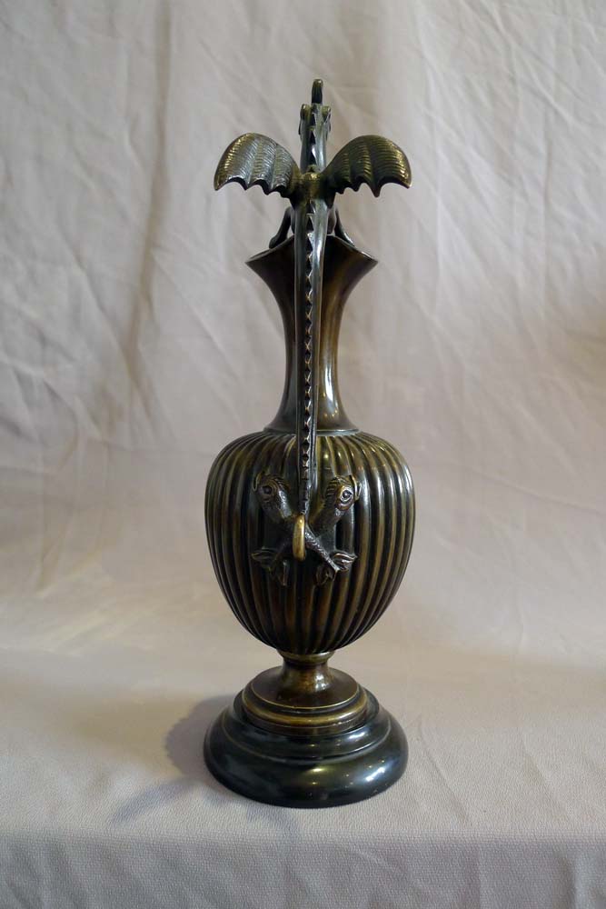 Antique pair of fine patinated bronze and marble urns probably Italian.