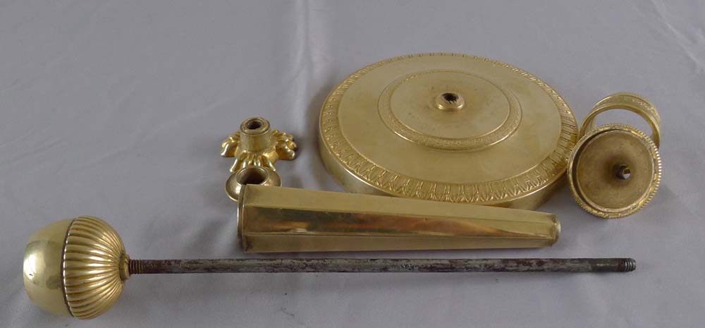 Fine antique French Empire pair of ormolu candlesticks with original hand cut threads.